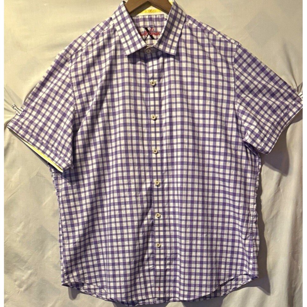 Robert Graham X Collection Men 2XL Purple Gingham Short Sleeve Button Shirt